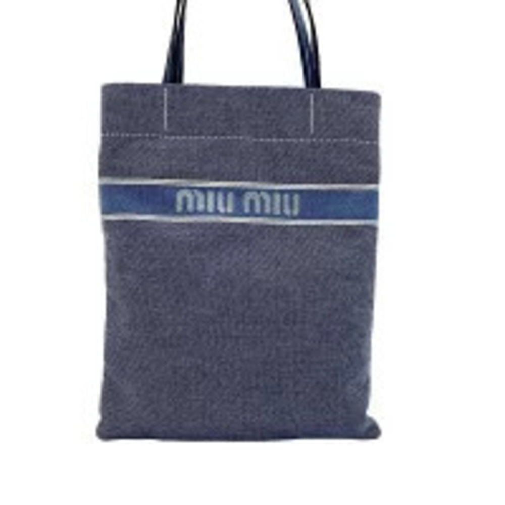 Miu Miu Denim Jacquard Tote Bag Blue